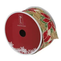 Christmas Tree Decorations>Kirklands Home Red and Green Poinsettia 16 yard Christmas Ribbon