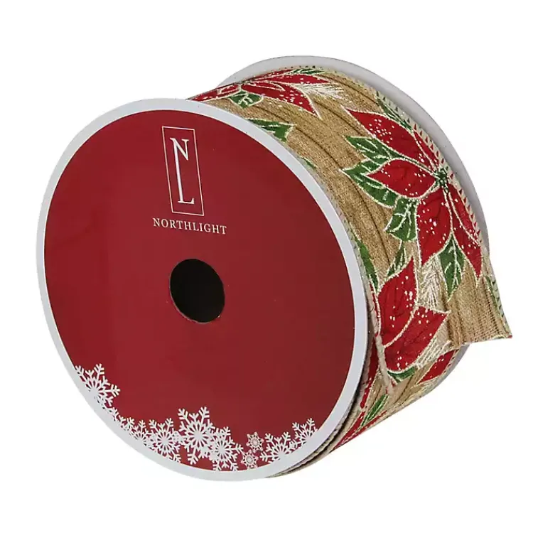 Christmas Tree Decorations>Kirklands Home Red and Green Poinsettia 16 yard Christmas Ribbon