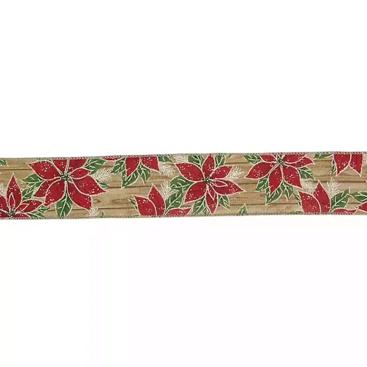 Christmas Tree Decorations>Kirklands Home Red and Green Poinsettia 16 yard Christmas Ribbon