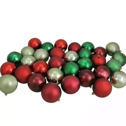 Christmas Ornaments>Kirklands Home Red and Green Shatterproof Ornaments, Set of 32