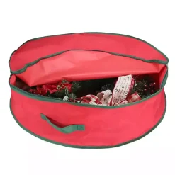 Seasonal Storage>Kirklands Home Red and Green Wreath Storage Bag