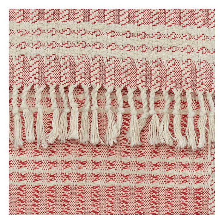 Blankets & Throws>Kirklands Home Red and Ivory Striped Cotton Throw