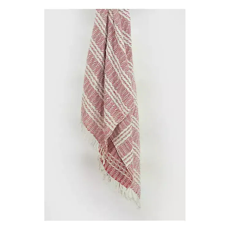 Blankets & Throws>Kirklands Home Red and Ivory Striped Cotton Throw