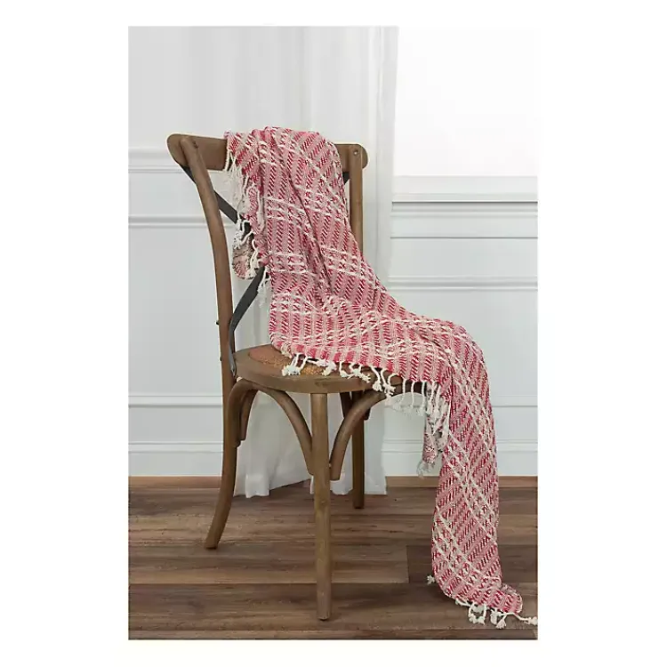 Blankets & Throws>Kirklands Home Red and Ivory Striped Cotton Throw