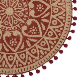 Kirklands Home Red and Natural Print Round Placemats, Set of 6