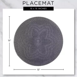 Kirklands Home Red and Natural Print Round Placemats, Set of 6