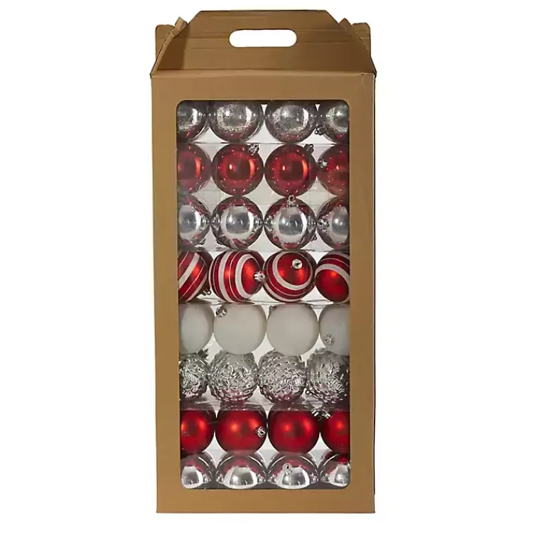 Christmas Ornaments>Kirklands Home Red and Silver Shatterproof Ornaments, Set of 64