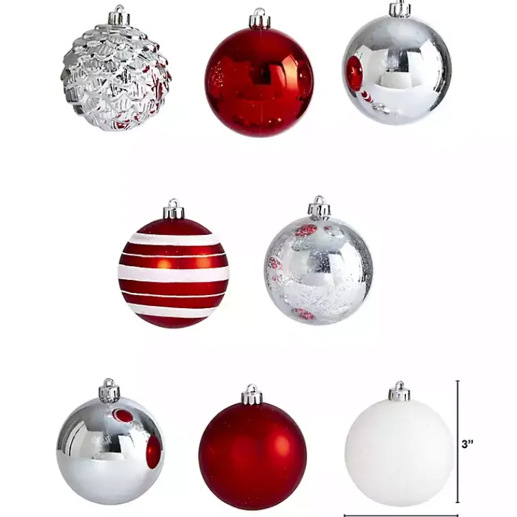 Christmas Ornaments>Kirklands Home Red and Silver Shatterproof Ornaments, Set of 64