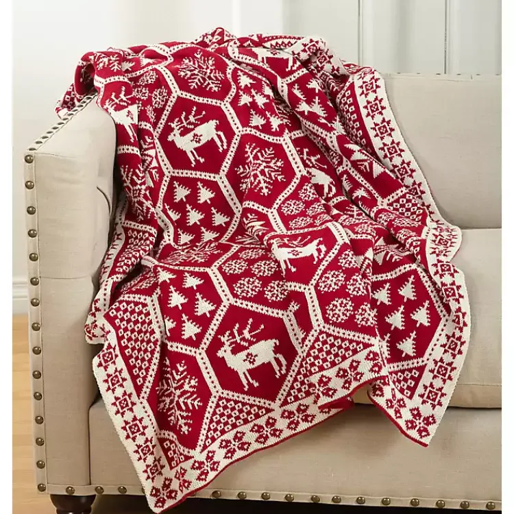 Christmas Decorations>Kirklands Home Red and White Geometric Christmas Throw Blanket
