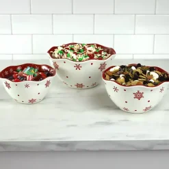Kirklands Home Red and White Nesting Christmas Bowls, Set of 3 Best