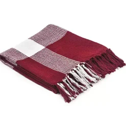Blankets & Throws>Kirklands Home Red and White Plaid Organic Cotton Throw