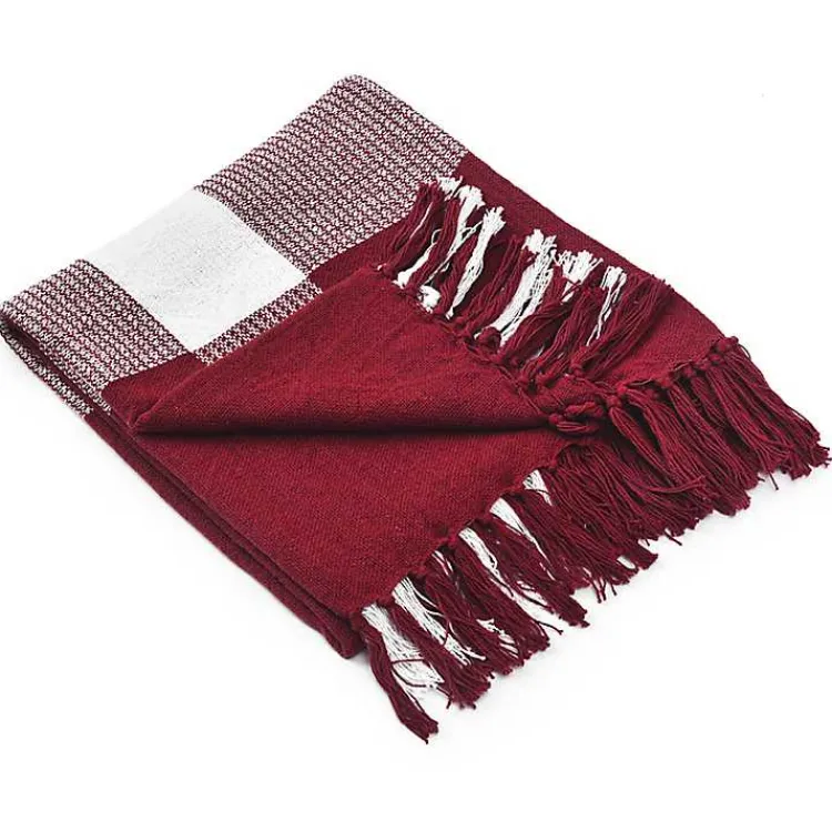 Blankets & Throws>Kirklands Home Red and White Plaid Organic Cotton Throw