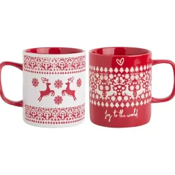 Christmas Dining & Entertaining>Kirklands Home Red and White Reindeer Sweater Mugs, Set of 2