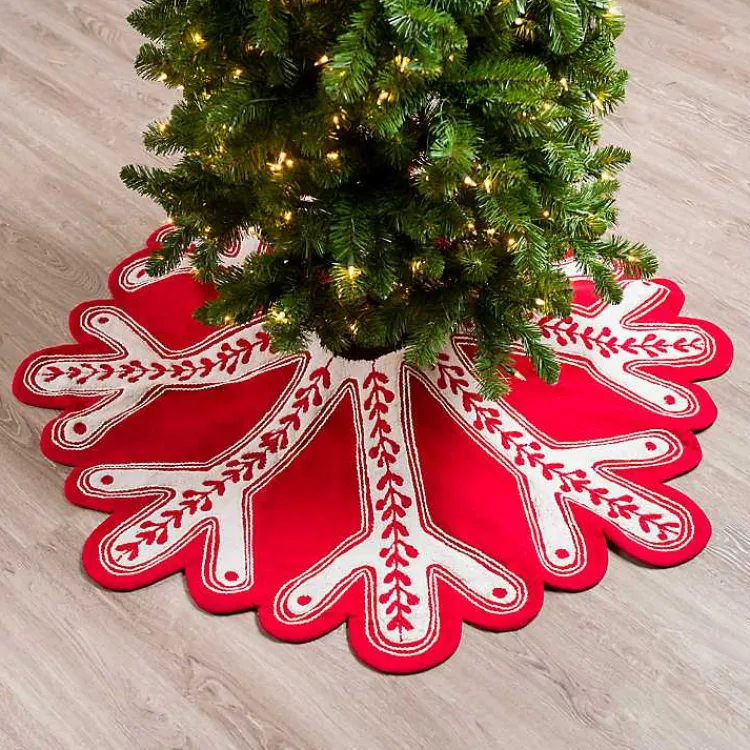 Christmas Tree Skirts & Collars>Kirklands Home Red and White Snowflake Shaped Tree Skirt