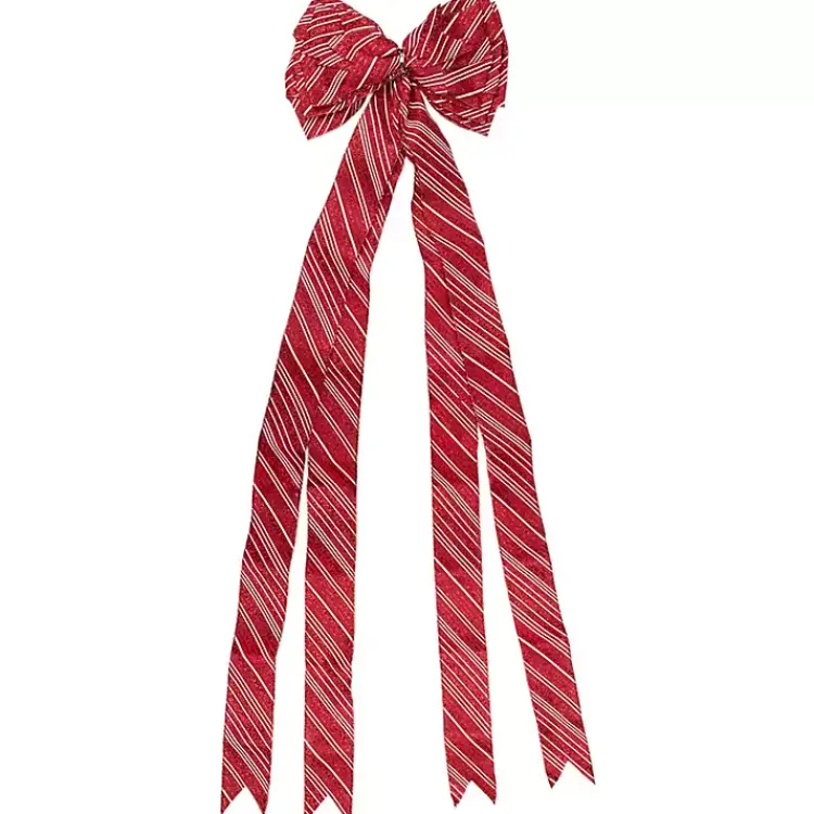 Christmas Tree Decorations>Kirklands Home Red and White Striped Bow Tree Topper