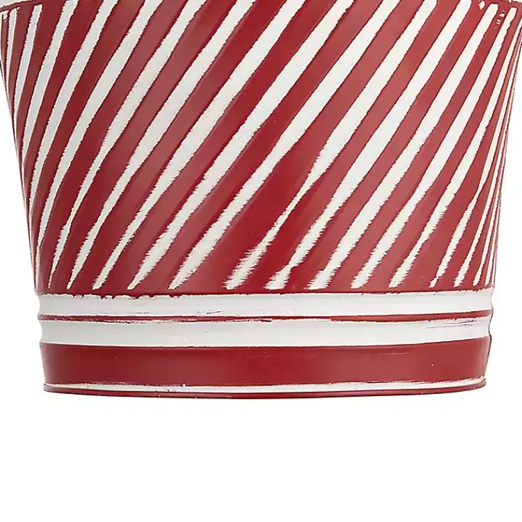 Christmas Decorations>Kirklands Home Red and White Striped Christmas Tin Container