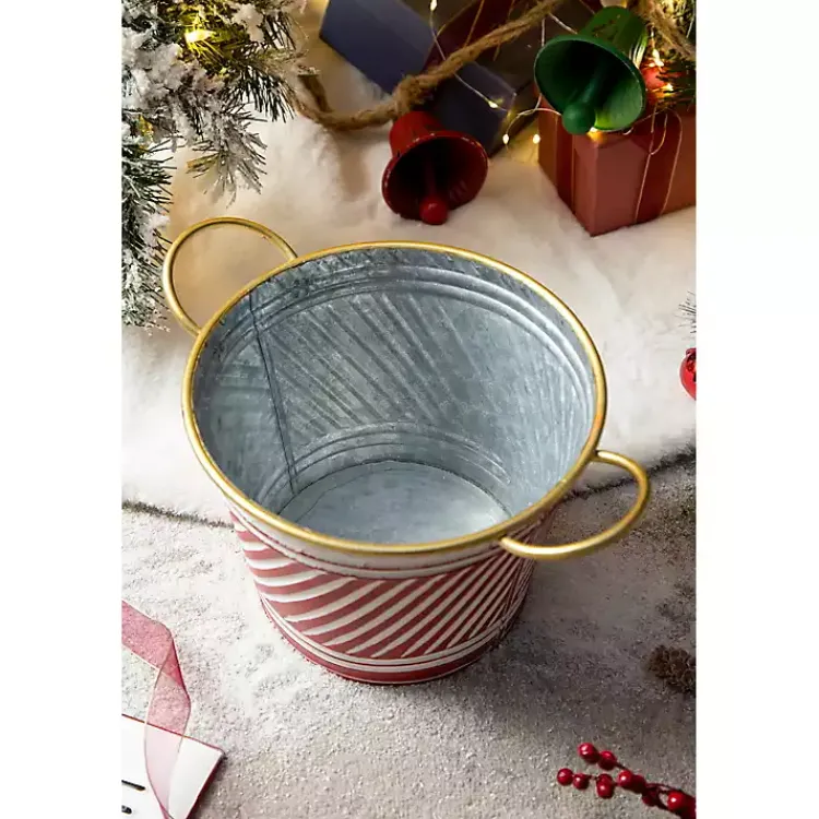 Christmas Decorations>Kirklands Home Red and White Striped Christmas Tin Container