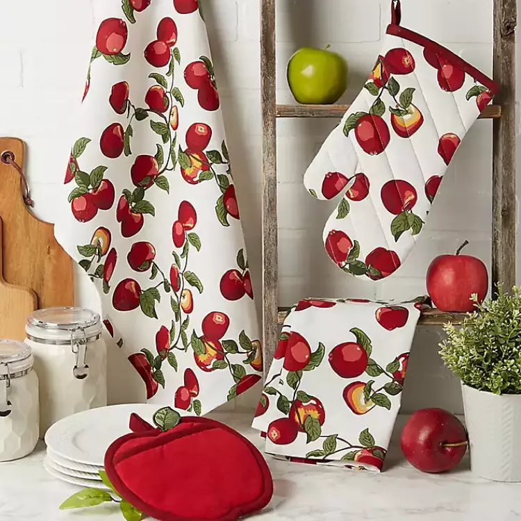 Kirklands Home Red Apples 4-pc. Kitchen Towel and Pot Holder Set New