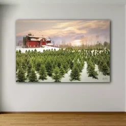 Christmas Art & Wall Decor>Kirklands Home Red Barn and Christmas Tree Farm Canvas Art Print