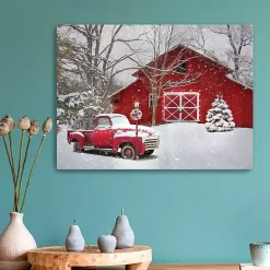 Christmas Art & Wall Decor>Kirklands Home Red Barn Red Truck Canvas Art Print
