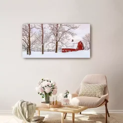 Christmas Art & Wall Decor>Kirklands Home Red Barn Winter Wonderland Canvas Print, 40x20 in.