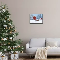 Christmas Art & Wall Decor>Kirklands Home Red Barn with Reindeer Framed Art Print