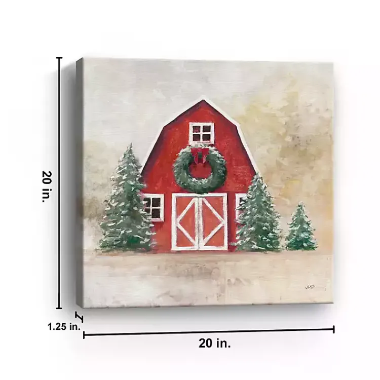 Christmas Art & Wall Decor>Kirklands Home Red Barn with Wreath Canvas Art Print