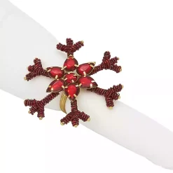 Kirklands Home Beaded Snowflake Napkin Rings, Set of 4 Red Discount