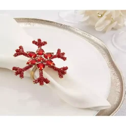 Kirklands Home Beaded Snowflake Napkin Rings, Set of 4 Red Discount