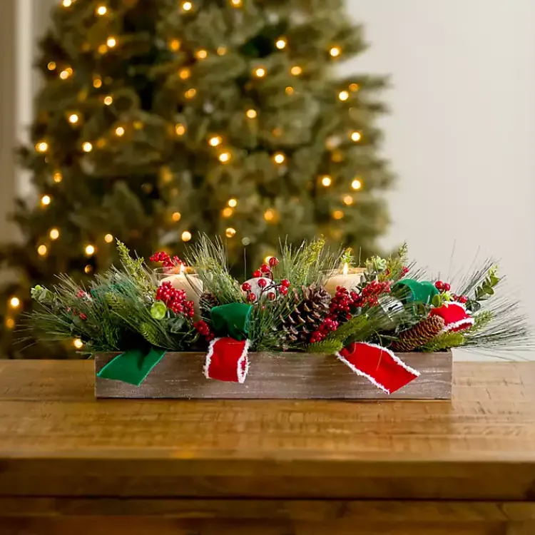 Arrangements & Greenery>Kirklands Home Red Berry and Ribbon Christmas Centerpiece