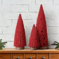 Christmas Decorations>Kirklands Home Red Berry Cone Christmas Trees, Set of 3