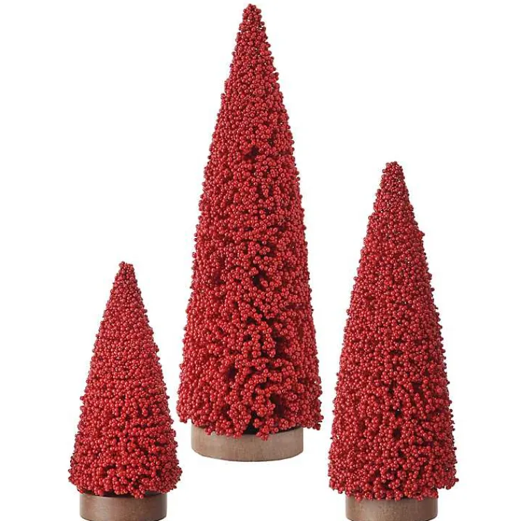 Christmas Decorations>Kirklands Home Red Berry Cone Christmas Trees, Set of 3