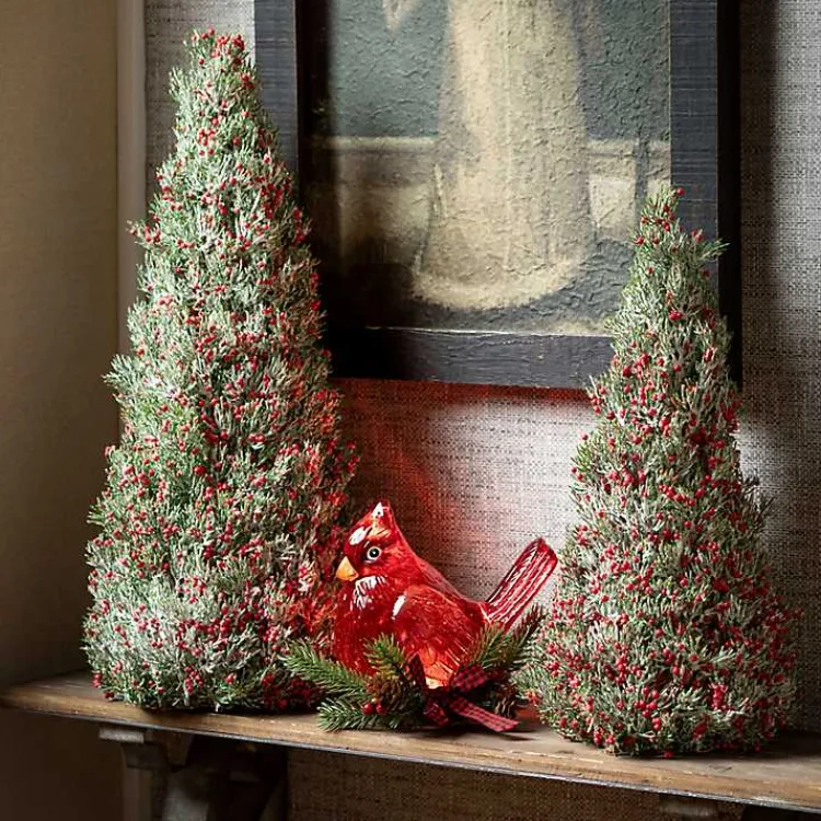 Christmas Decorations>Kirklands Home Red Berry Frosted Mini Tabletop Trees, Set of 2