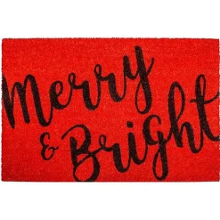 Outdoor Christmas Decorations>Kirklands Home Black Merry and Bright Coir Doormat, 29 in. Red