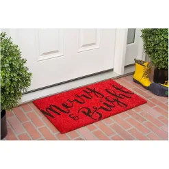 Outdoor Christmas Decorations>Kirklands Home Black Merry and Bright Coir Doormat, 29 in. Red