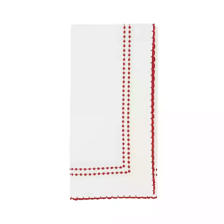 Kirklands Home Red Border Embroidered Napkins, Set of 4 Discount