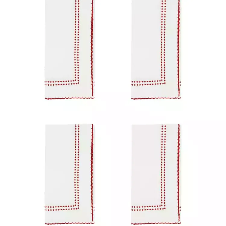 Kirklands Home Red Border Embroidered Napkins, Set of 4 Discount