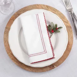 Kirklands Home Red Border Embroidered Napkins, Set of 4 Discount
