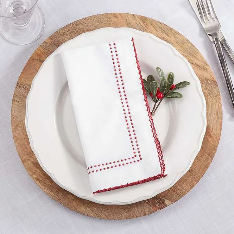 Kirklands Home Red Border Embroidered Napkins, Set of 4 Discount