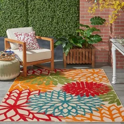 Kirklands Home Red Bright Floral Burst Outdoor Area Rug, 5x7 Outlet