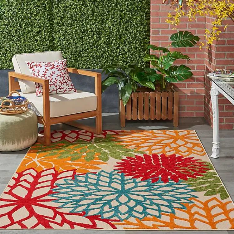 Kirklands Home Red Bright Floral Burst Outdoor Area Rug, 5x7 Outlet