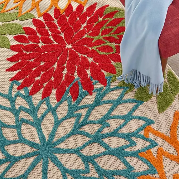 Kirklands Home Red Bright Floral Burst Outdoor Area Rug, 5x7 Outlet