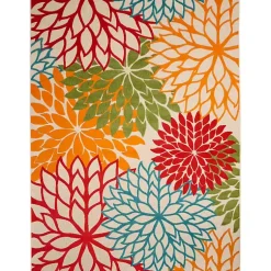 Kirklands Home Red Bright Floral Burst Outdoor Area Rug, 7x10 New