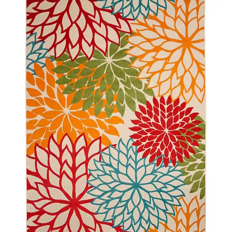 Kirklands Home Red Bright Floral Burst Outdoor Area Rug, 7x10 New