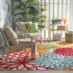 Kirklands Home Red Bright Floral Burst Outdoor Area Rug, 7x10 New