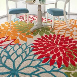 Kirklands Home Red Bright Floral Burst Outdoor Area Rug, 7x10 New