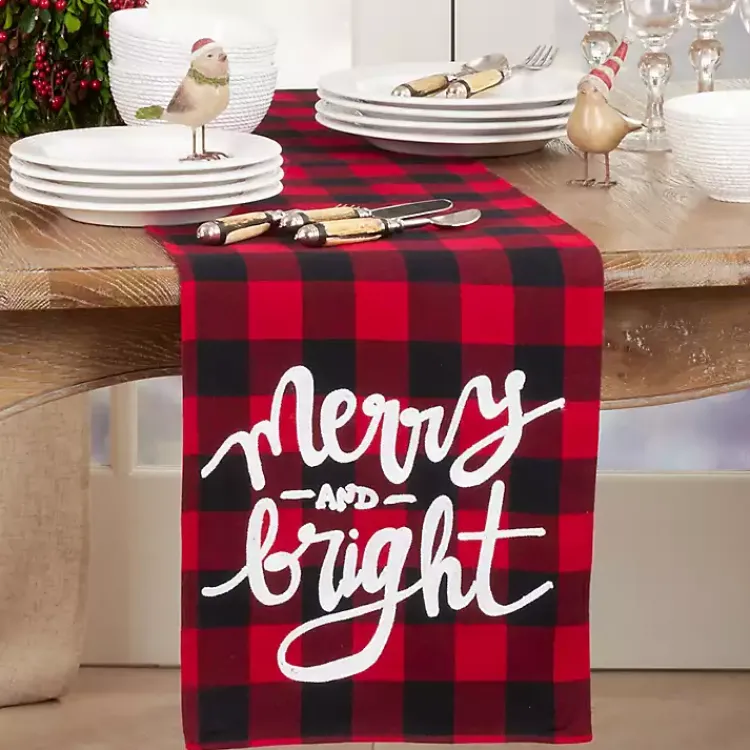 Christmas Dining & Entertaining>Kirklands Home Red Buffalo Check Merry & Bright Table Runner