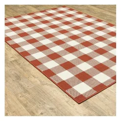 Kirklands Home Buffalo Check Outdoor Area Rug, 5x7 Red Hot