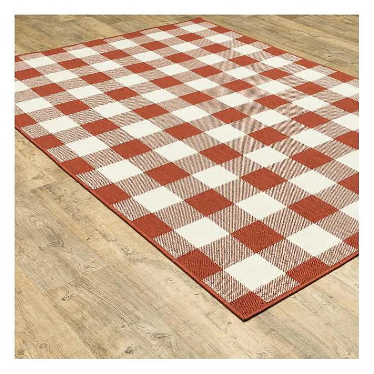 Kirklands Home Buffalo Check Outdoor Area Rug, 5x7 Red Hot