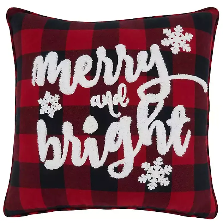 Pillows>Kirklands Home Red Buffalo Plaid Merry & Bright Christmas Pillow